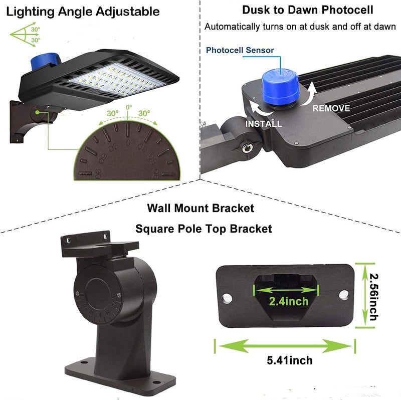 LEDMO LED Parking Lot Lighting 150W LED Shoebox Light Adjustable Street Light with Dusk to Dawn Photocell Slip Fitter 5000K Waterproof IP65 Commercial Outdoor Lighting for Yard Barn Garage Shop Patio - Image 3